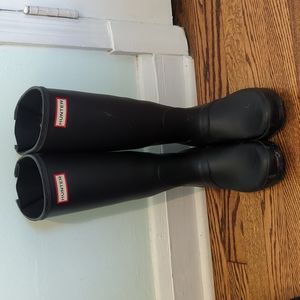 Hunter Wide Calf Rain Boots, Matte Black, US 6.5